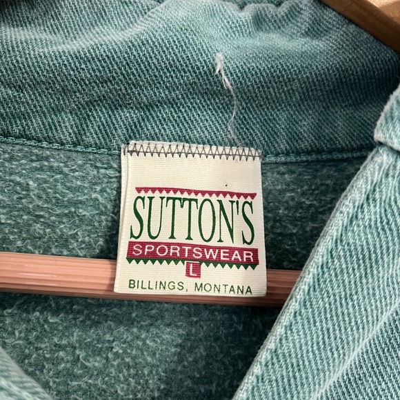 Vintage Suttons Sportswear Green Quinault Sweatshirt Embroidered Pockets Large - Picture 4 of 11